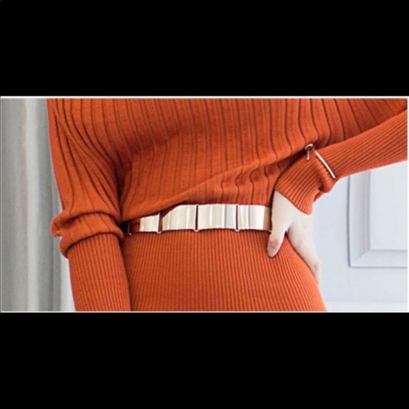 Restocked! Orange Ribbed Belted Knit Sweater Dress - Picture 7 of 8